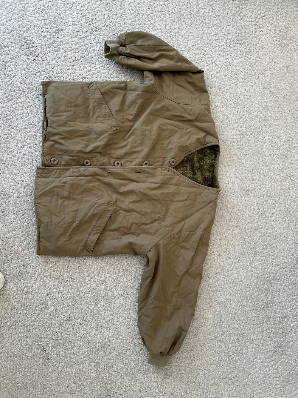Unisex Olive Green Quilted Button-Front Jacket reverseable